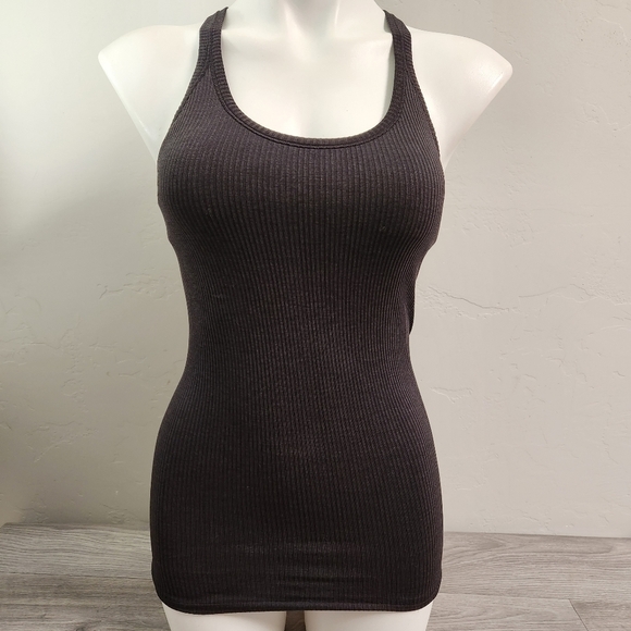 Lululemon Black Tank Top Ribbed‎ Inner Padded Sports Bra Compression Racerback - Picture 1 of 10